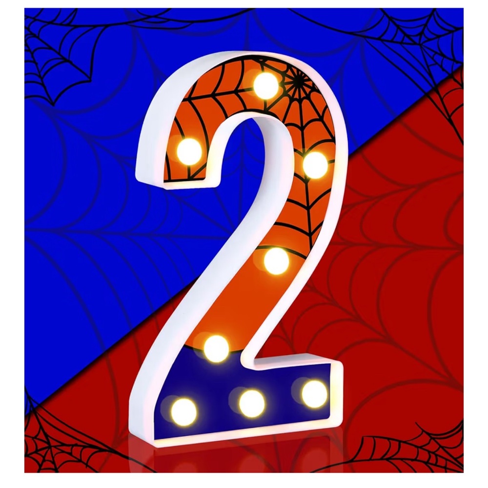 Spider-Themed LED Number 2 Light spider-Man themed party decor Marvel comics nwt